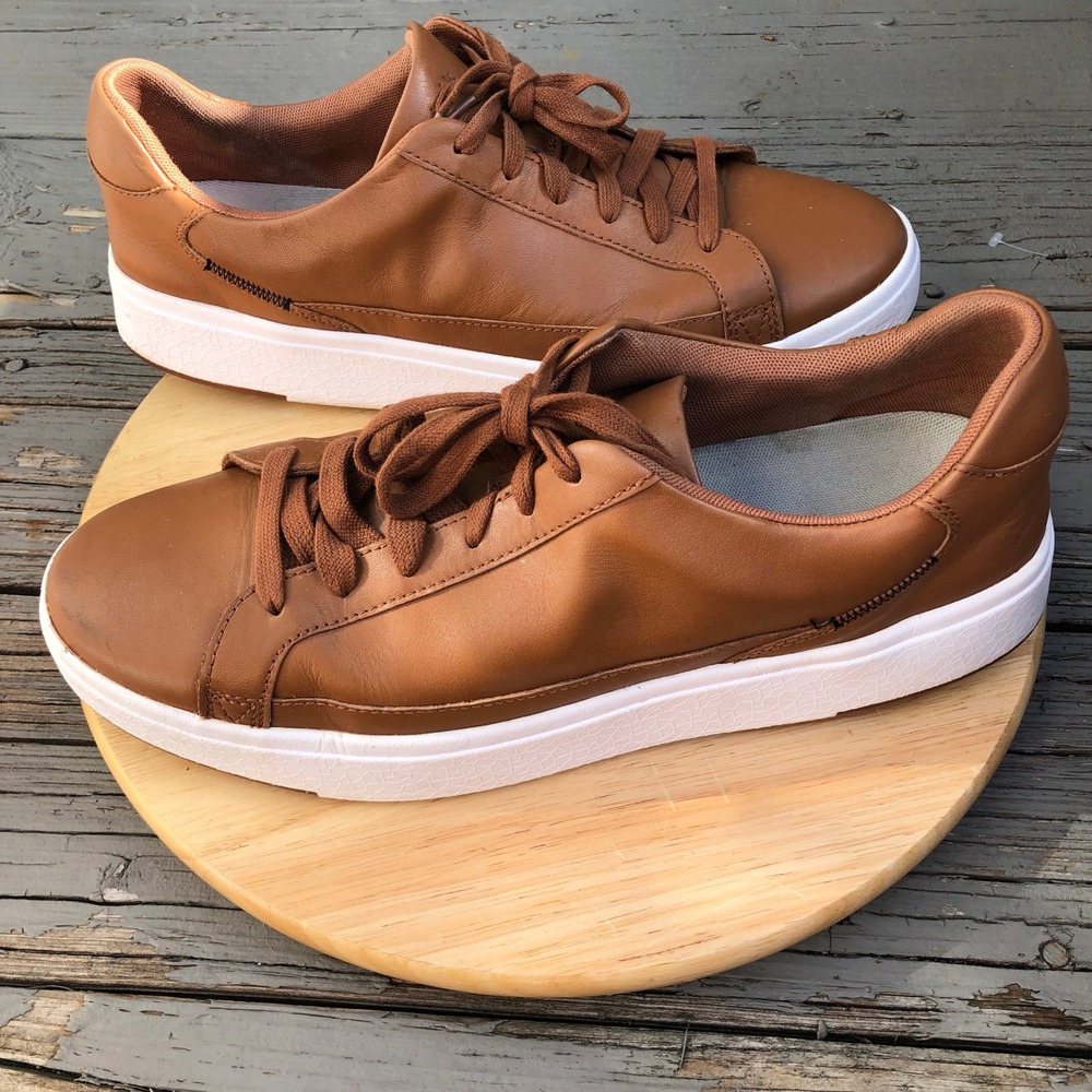 Kizik Vegas Leather Hands-Free Sneakers Shoes Mens 12 US Brown Cognac Low Top